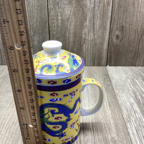 Asian Themed DRAGON Ceramic Tea Cup Diffuser 3-Piece. Cup, Lid, and Strainer - Picture 16 of 16